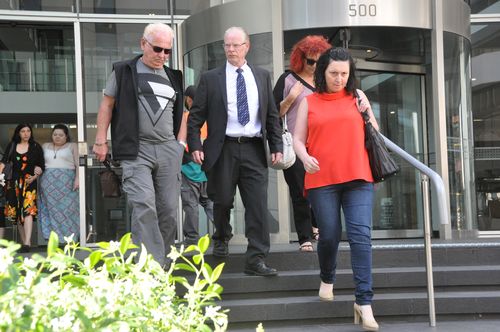 The father of Jemma Lilley, Richard Lilley (centre) is seen leaving the Supreme Court of Western Australia in Perth. (AAP)