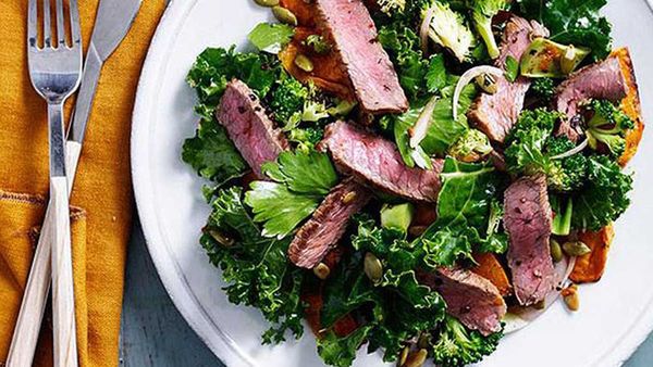 Spiced beef, pumpkin and kale salad