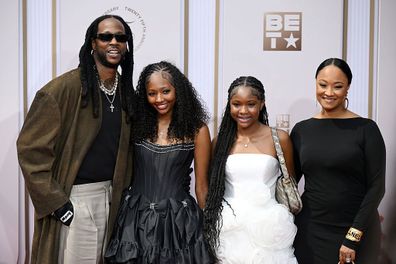 LOS ANGELES, CALIFORNIA - JUNE 09: (L-R) 2 Chainz, Heaven Epps, Harmony Epps and Kesha Ward attend the 2025 BET Awards at Peacock Theater on June 09, 2025 in Los Angeles, California. (Photo by Paras Griffin/Getty Images for BET)