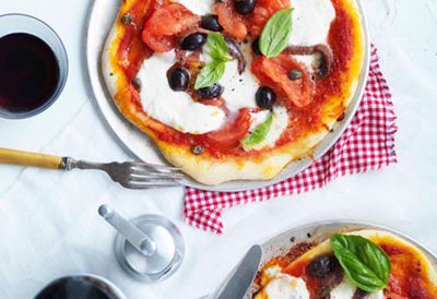 Friday: Mozzarella, tomato, olive and caper pizza