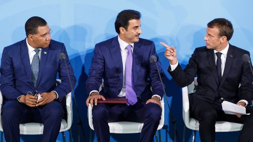 Emir of Qatar Sheikh Tamim bin Hamad Al-Thani speaks during the 2019 Climate Action Summit.