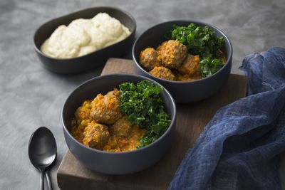 Thermomix's kangaroo harissa polpette with lentils and kale