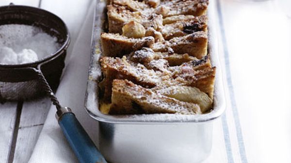 Maple, banana and walnut bread pudding