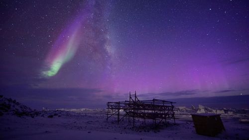The skies have only just become dark enough on the frozen continent to make the aurora visible. 