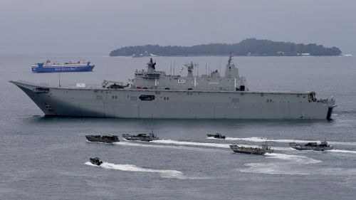 The Australian Navy has conducted military exercises near the South China Sea in response to the tensions. (AAP)