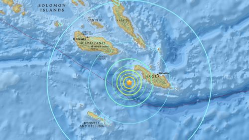 The 6.9 magnitude aftershock struck off the Solomon Islands, west of Kirakira. (US Geological Survey)