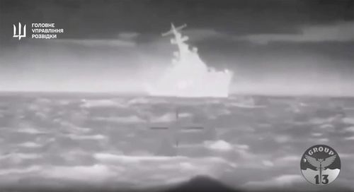 Ukraine's military published footage it said showed sea drones destroying a Russian warship.