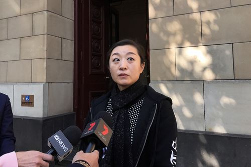 Liping Yuan, the grieving mother of Jeremy Hu, outside court today. Picture: AAP