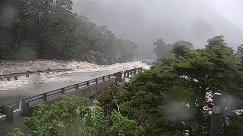 Flooding has forced the closure the Milford Rd on Monday, trapping more than 380 people at Milford Sound.