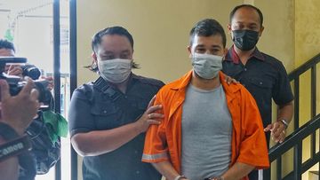 Australian-Italian dual citizen Antonio Strangio, 32, is pictured being transferred by police in Bali after being apprehended on an Interpol red notice from Italy.
