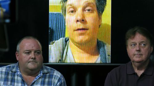 ohn Hird (right), the uncle of missing man Jonathan Dick, speaks to the media at the Victoria Police Media Centre in March. (AAP)