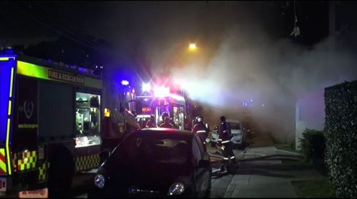 The surrounding streets were shut down as 25 firefighters worked on the blaze. Picture: 9NEWS.