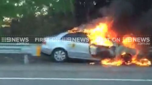 Car bursts into flames on M1 Motorway in Sydney
