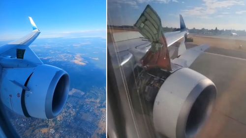 A passenger films a broken engine cowling on the Alaska Airlines aircraft.