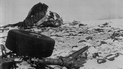 The twisted wreckage from the crashed Air New Zealand DC10 plane litters the slopes of Mount Erebus.