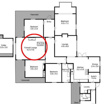 Trap door in lounge room leads to a cellar with a door from Oatlands jail