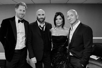 Prince Harry with John Travolta, Jeff Bezos and Lauren Sanchez, January 2024