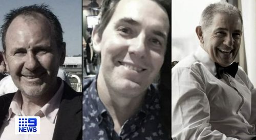 Growing tributes for three men killed in Moreton Bay boating tragedy on Boxing Day, including (L-R): Stephen Tait, Robert Holden, David 'Mario' Logan