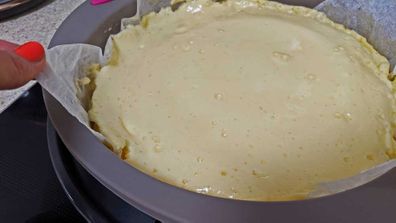 Microwave cheesecake cooked and ready for the fridge