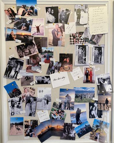 A pin board of family memories, shared by Meghan, the Duchess of Sussex, celebrating her and Prince Harry's seventh wedding anniversary.
