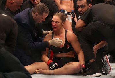 Champion defeated ... Ronda Rousey is stunned after the loss.