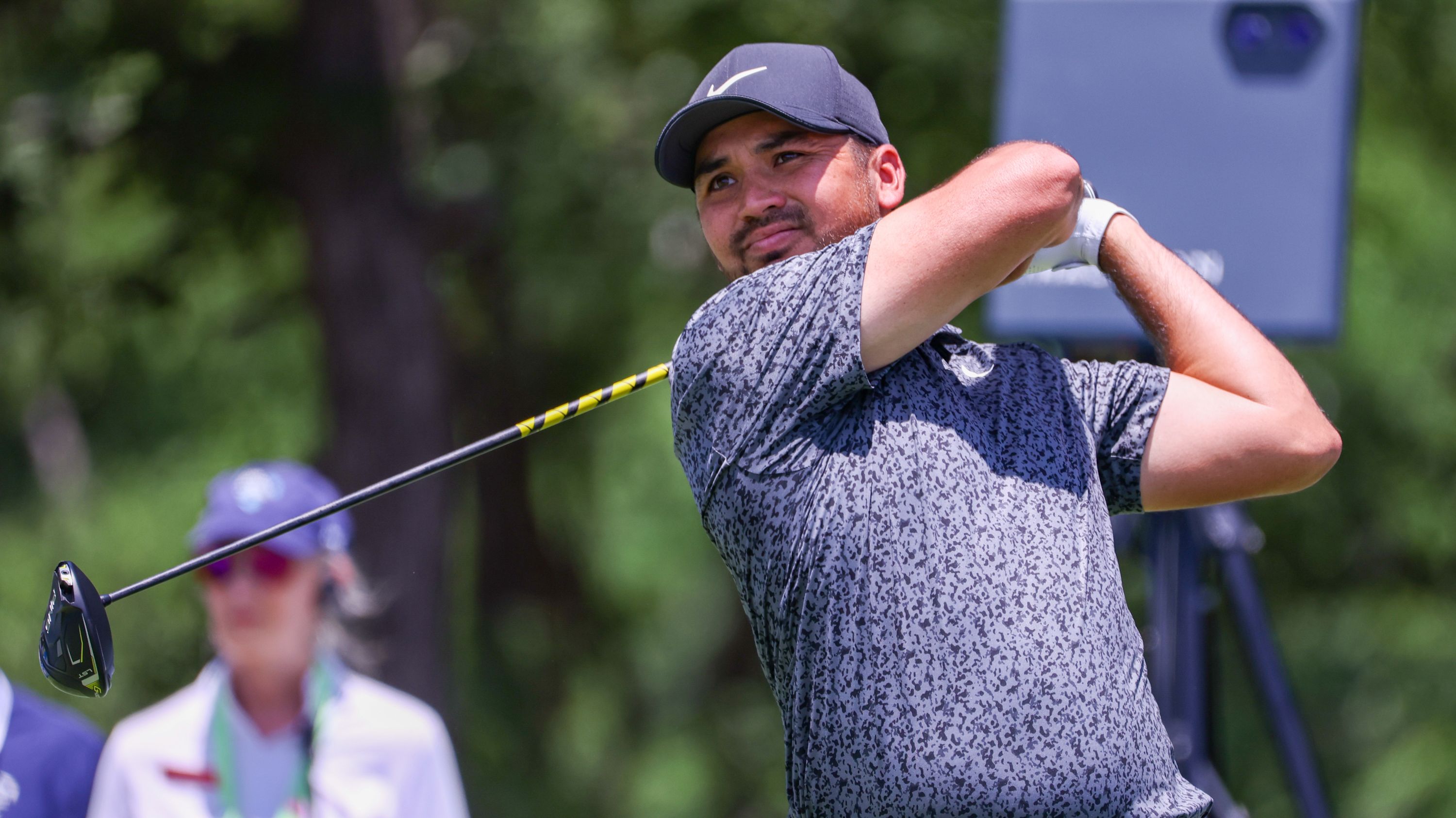 Jason Day (AUS) hits from the 9th tee during the third round of the AT&amp;T Byron Nelson on May 13, 2023 at TPC Craig Ranch in McKinney, TX. (Photo by George Walker/Icon Sportswire via Getty Images)