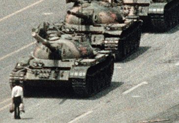 When did Tank Man block a tank convoy in Tiananmen Square?