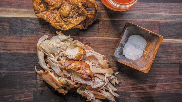 Barbecue chicken with skin cracklins