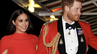 In this Saturday March 7, 2020 file photo, Britain's Prince Harry and Meghan, Duchess of Sussex arrive at the Royal Albert Hall in London, to attend the Mountbatten Festival of Music. 