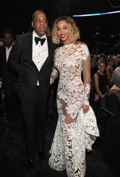 Beyonce in custom-made&nbsp;Michael Costello and Jay-Z at the 2014 Grammy Awards
