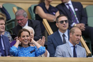 Prince William and Kate, Duchess of Cambridge sit in the Royal box on Centre Court ahead of the men's singles quarterfinal match between Serbia's Novak Djokovic and Italy's Jannik Sinner on day nine of the Wimbledon tennis championships in London, Tuesday, July 5, 2022. 