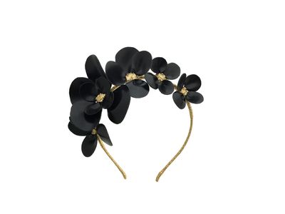 <a href="https://viktorianovak.com.au/collections/leather-headpieces/clover-black.html" target="_blank">Viktoria Novak Black Clover leather headband,$795.&nbsp;</a>