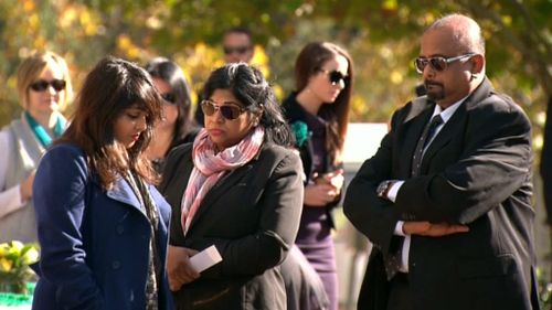 The Sukumaran family arrives at Andrew Chan's funeral. (9NEWS)