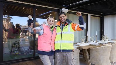 EMBARGO 6/10/2025 8:30PM The Block 2025 Week 10 Britt and Taz Alfresco Terrace and Stratco Shed room reveal 