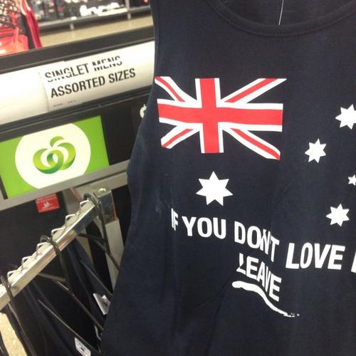 The offending singlet was found at Woolworths in Cairns (Twitter: @heartsR4love).