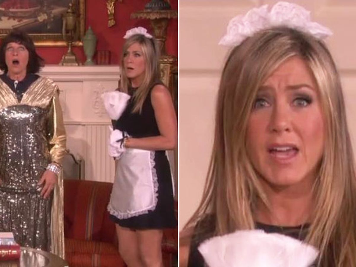 Jennifer Aniston French Maid Porn - Watch: Jennifer Aniston turns sexy French maid, reunites with  <i>Friends</i> co-stars on <i>Ellen</i>! - 9Celebrity