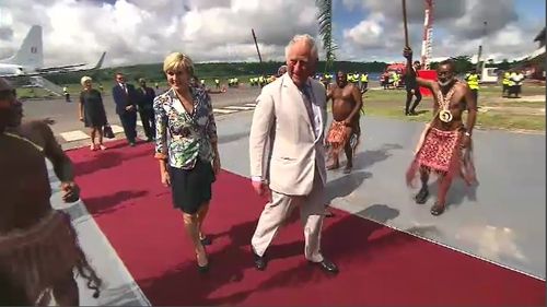 The Prince of Wales received a colourful welcome to Vanuatu today. Picture: 9NEWS.