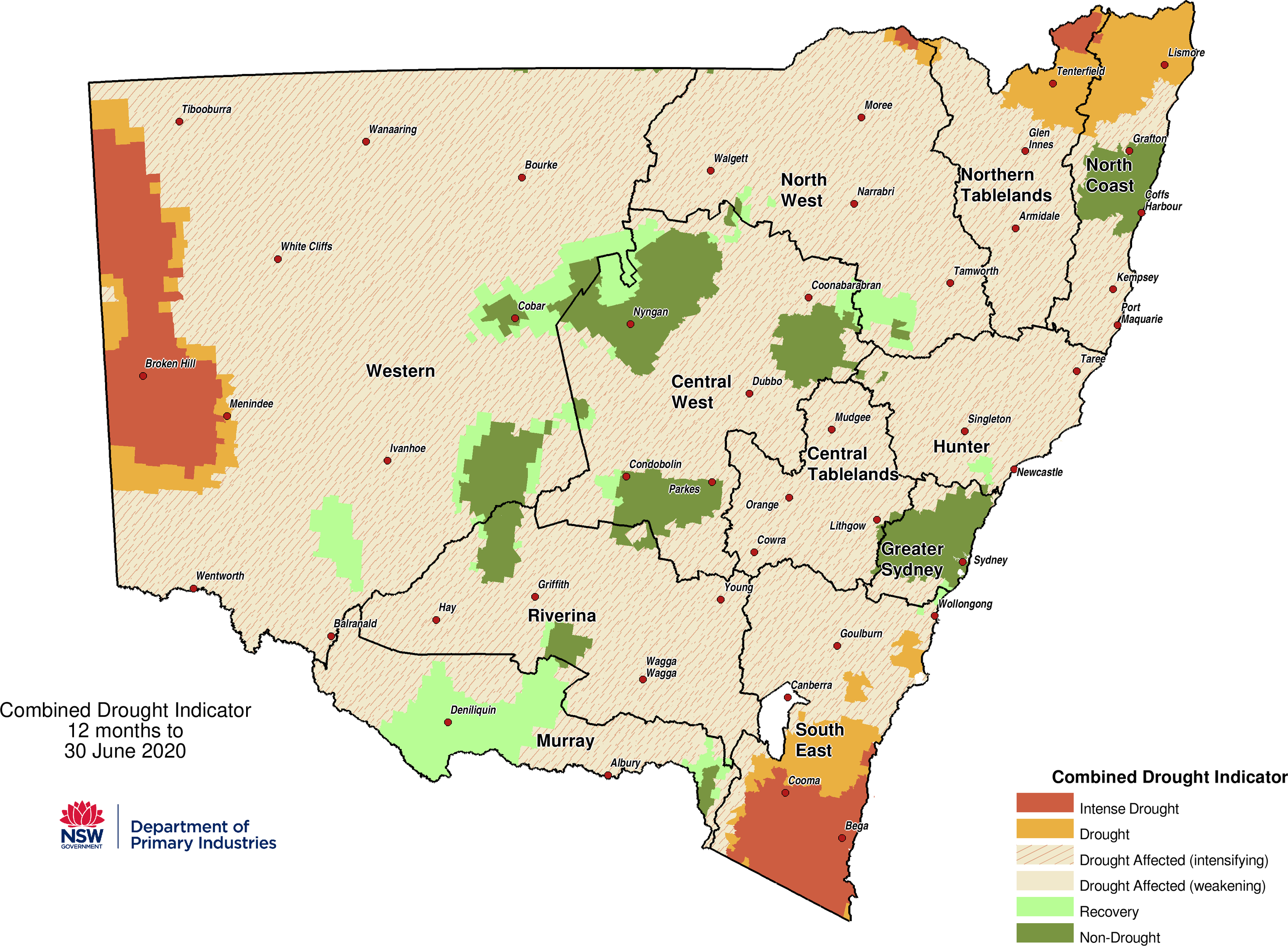 Drought map shows state of NSW in  June.
