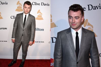 Chic in a grey suit... Fifty Shades of Sam Smith!