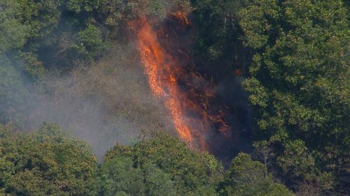 Firefighters are working to control a bushfire that is threatening properties in a community in Brisbane's north-west.﻿