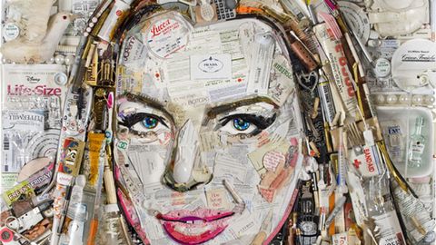 Lindsay Lohan portrait made entirely of trash