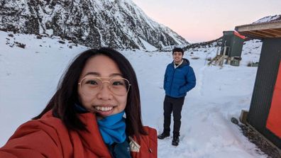 Evelyn Loh, pictured with her boyfriend, Keenan Kulisa-Tunhla, at the Hooker Valley huts says she is never camping again after her experience.