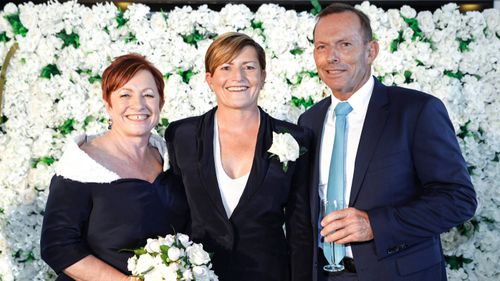 Christine Forster (centre), Virginia Edwards (left) and Tony Abbott