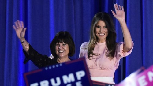 Karen Pence, wife of Republican vice presidential candidate Mike Pence, and Melania Trump at the Pennsylvania rally. (AFP)
