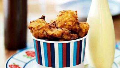 Recipe: <a href="http://kitchen.nine.com.au/2016/05/13/13/13/kfc-kats-fried-chicken-with-barbecue-sauce" target="_top">KFC 'Kat's fried chicken' with barbecue sauce</a>