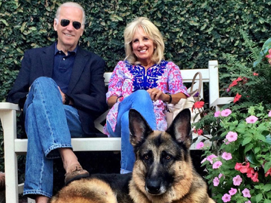 Joe and Jill Biden with one of their dogs