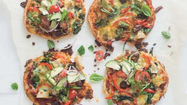 Nadia Lim's pizzettes with Greek salad