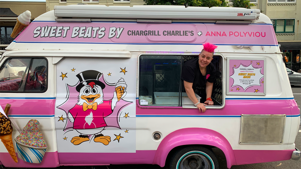 Cookie dough van with Anna Polyviou inside