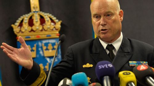 Swedish Rear Admiral Anders Grenstad addresses a press conference in the headquarters of the Swedish defense forces in Stockholm. (Getty Images)