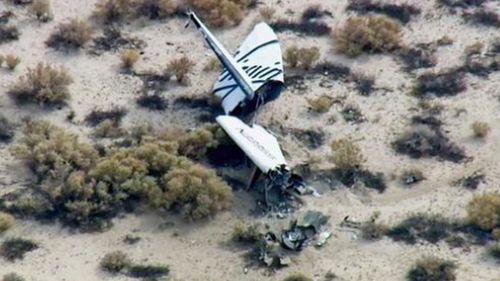 One pilot died when the spacecraft came down in California's Mohave Desert. (Supplied)